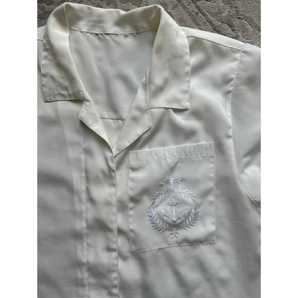 Vintage White Embroidered Crest Blouse Nautical Button Shirt Women M 90s Style - Picture 3 of 6